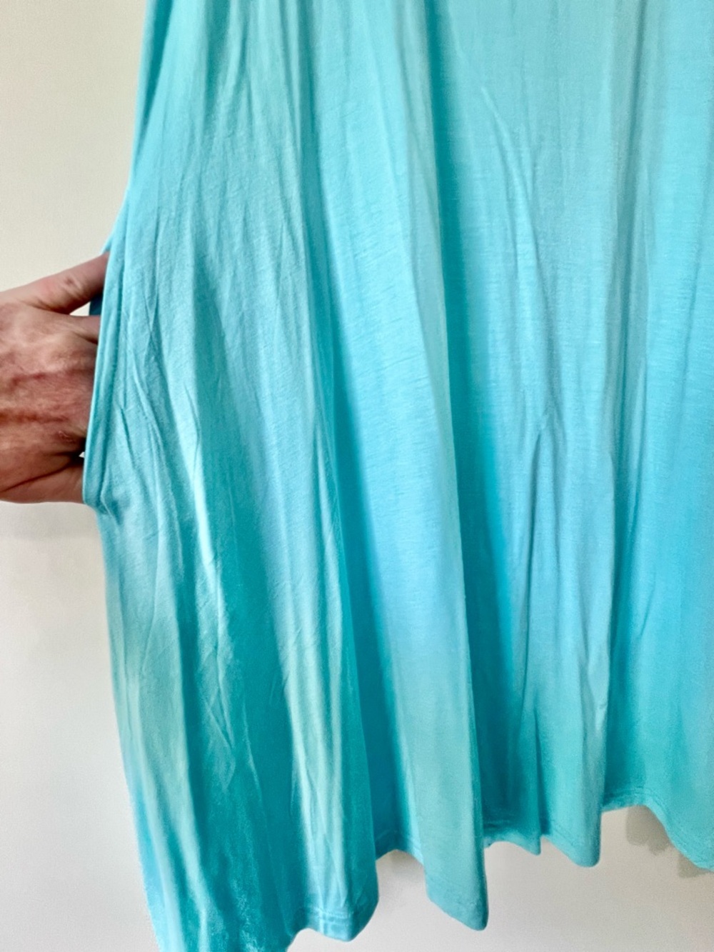 Light Aqua Rayon Spandex Tank Top Flowy Dress with Pockets - Picture 3 of 5